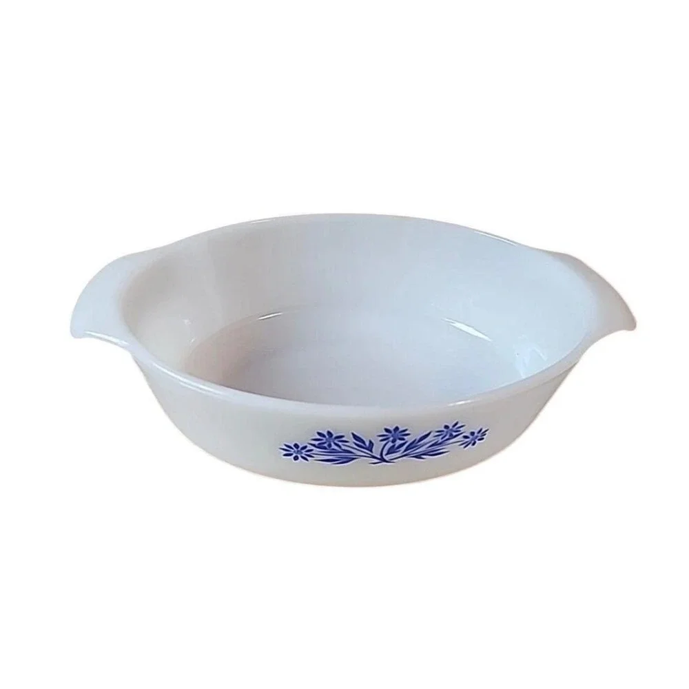 Anchor Hocking Fire-King Blue Cornflower Milk Glass Oval Casserole Dish Medium